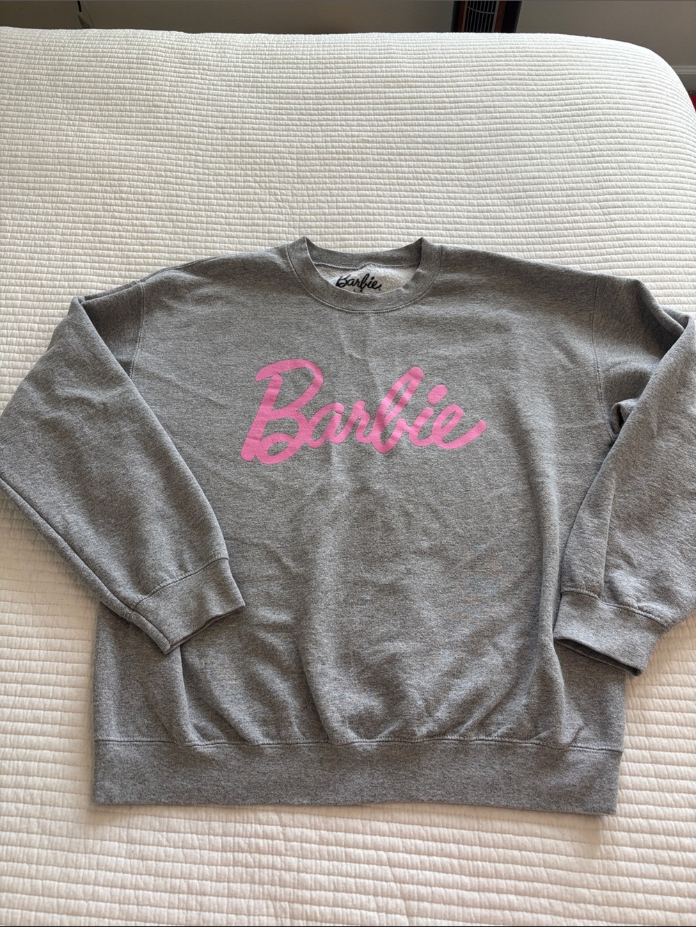 Barbie Gray Sweatshirt with Pink Script Logo